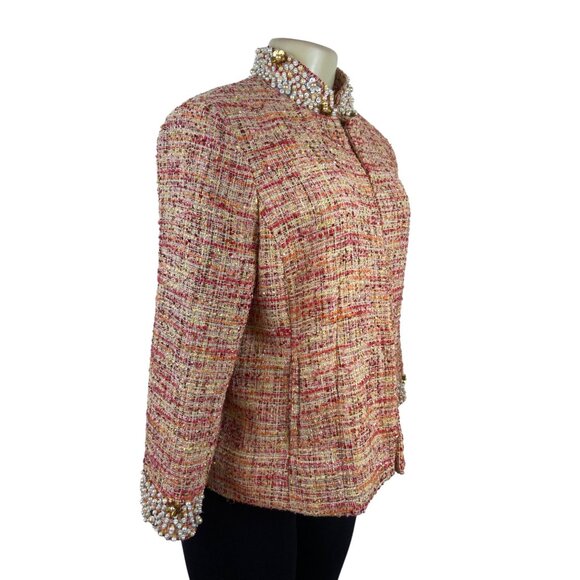 Chicos Womens Multicolor Jacket W/ Pearl & Rhinestone Embellished Collar Sz 1 - Picture 2 of 10